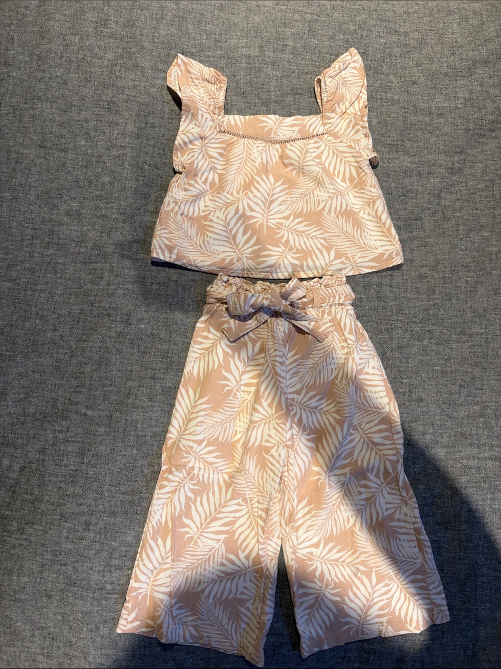 George Peach and White Leaf-Print Shorts Set